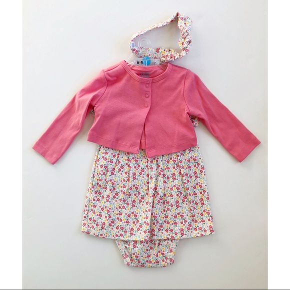 CARTER’S 6-9 Floral Romper Cardigan Headband Set - Picture 2 of 15